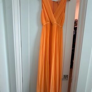 Halston Heritage Bright Orange Maxi Pleated Dress